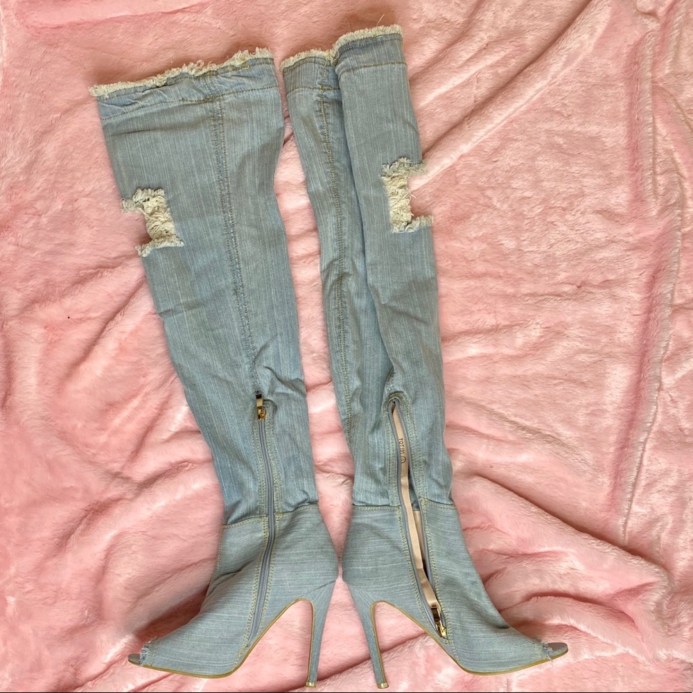 Denim over-the-knee boots